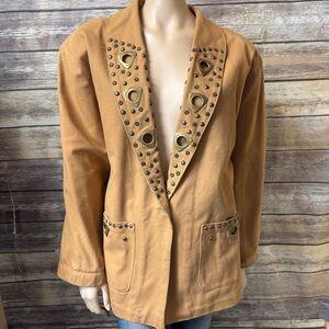 Vintage Prestige New York Blazer size 2X Gromet Studded Accents‎ Brown Cotton